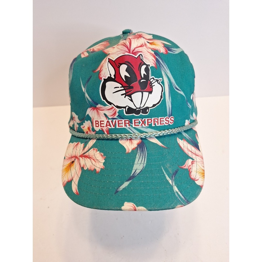 Vintage Beaver Express Floral Hat Mens Logo Snapback Cap Nissun 90s Trucking